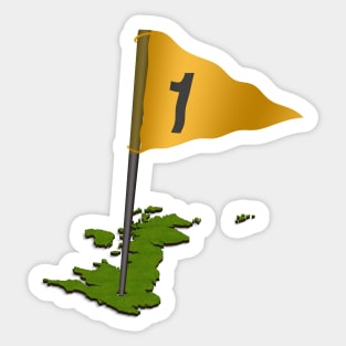 3d putting green in the shape of the UK with flag Sticker